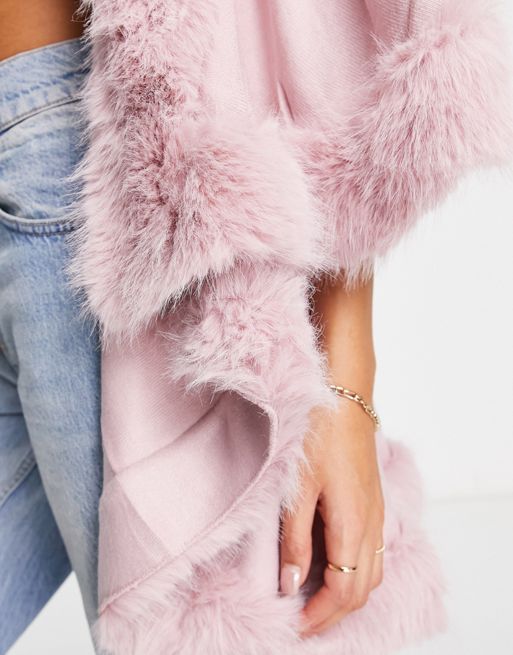 JAYLEY Pink Faux Fur Coat Size: One Size Pink One Size JAYLEY