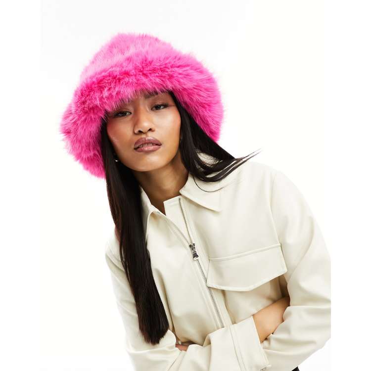 Jayley faux fur bucket hat in hot pink | ASOS