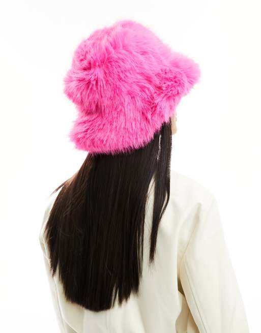 Skinnydip Bright Pink Faux Fur Bucket Hat