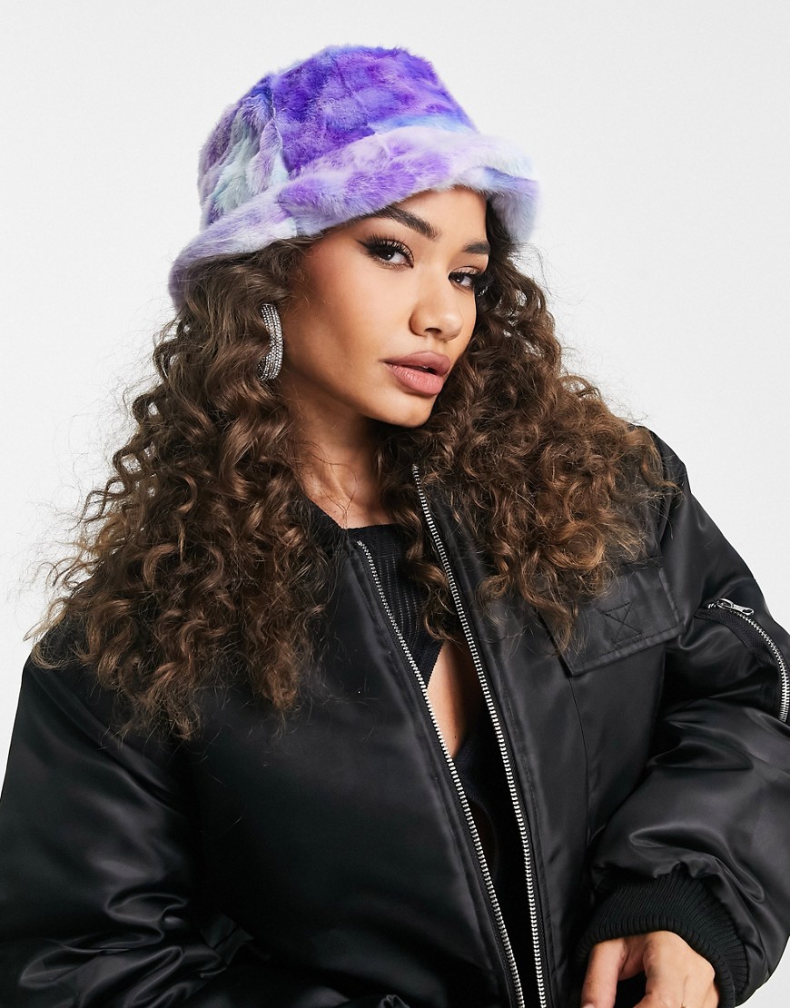 Jayley Faux Fur Bucket Hat In Tie Dye-multi In Purple
