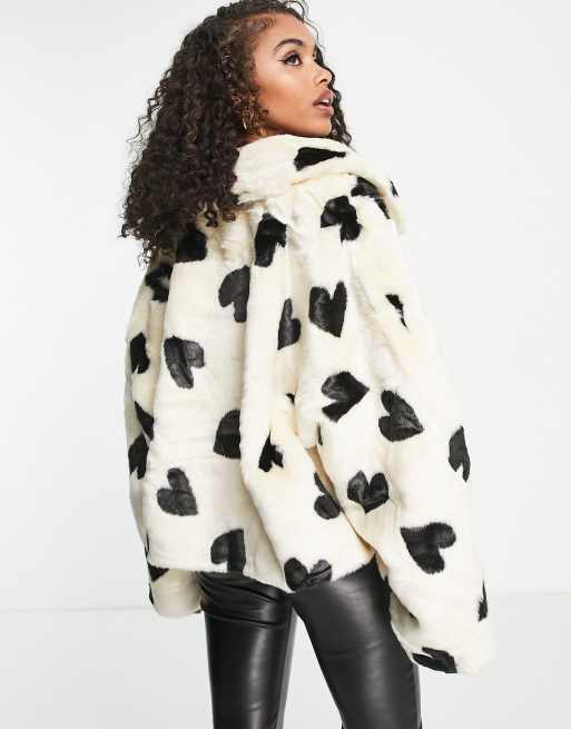 Heart print fur outlet coat