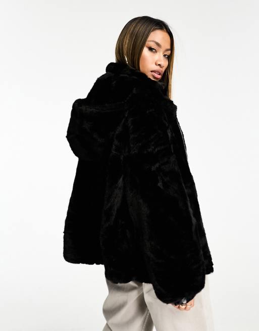 Jayley faux fur hooded bomber jacket in black ASOS