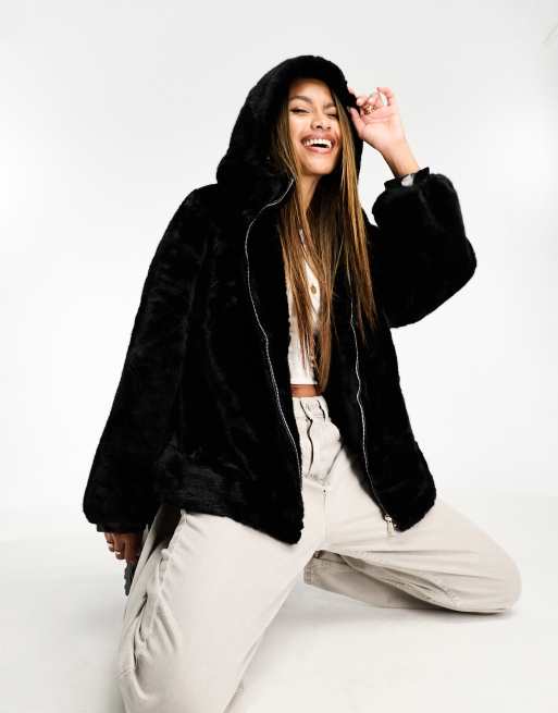 Faux Fur Hooded Bomber Jacket