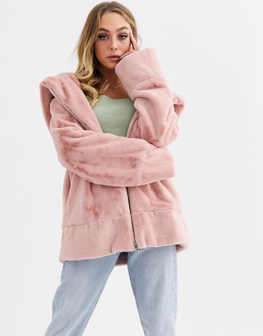 Jayley faux fur hooded jacket with drawstring waist
