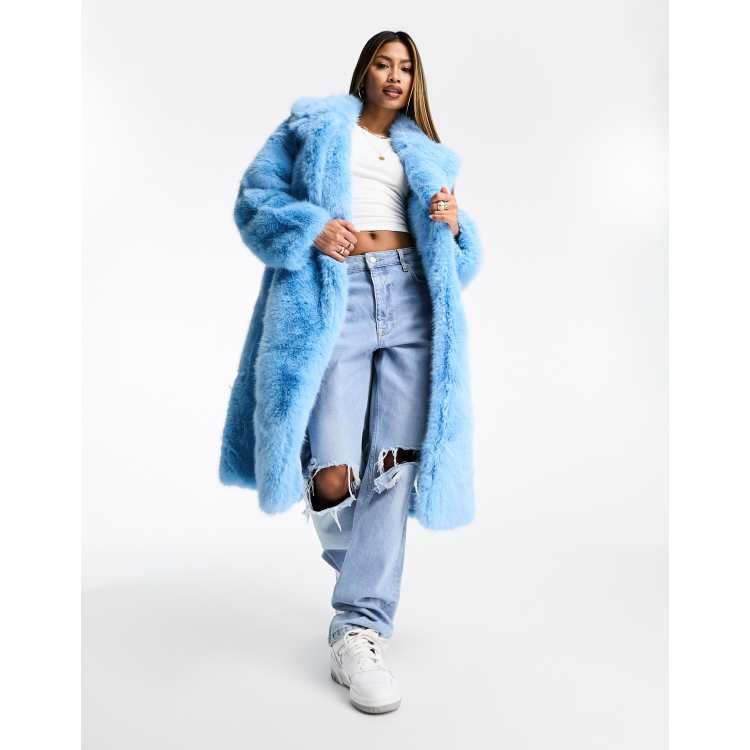 Jayley faux fur midi coat in baby blue