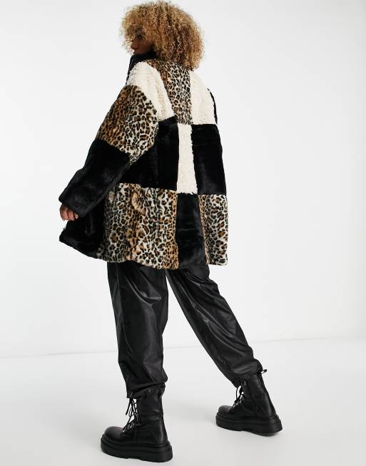 JAYLEY Chocolate Leopard Print Faux Fur Scarf