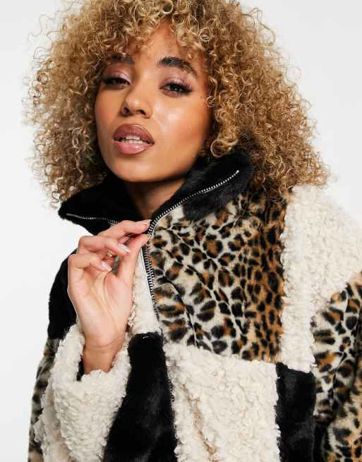 JAYLEY Chocolate Leopard Print Faux Fur Scarf