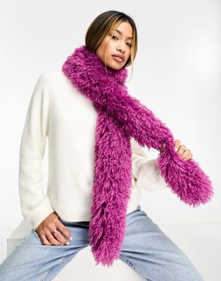 Jayley faux fur shaggy 90s scarf in purple - ASOS Price Checker