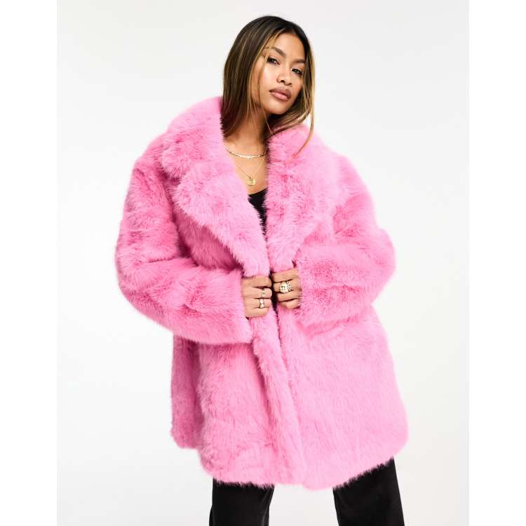 Faux Fur Short Coat - Puce Pink