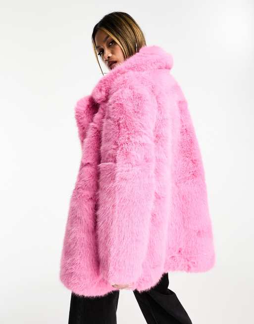 JAYLEY Pink Faux Fur Coat Size: One Size Pink One Size JAYLEY