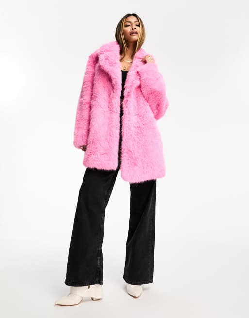 JAYLEY Pink Faux Fur Maxi Coat