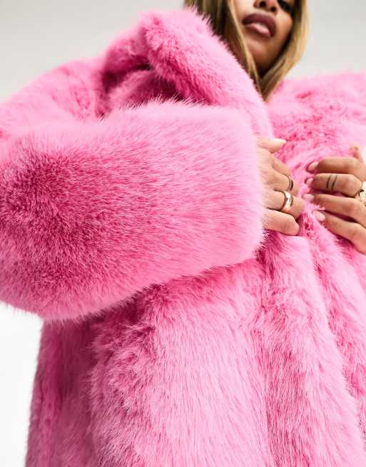 JAYLEY Pink Faux Fur Maxi Coat