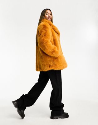 Jayley faux fur short coat in burnt orange