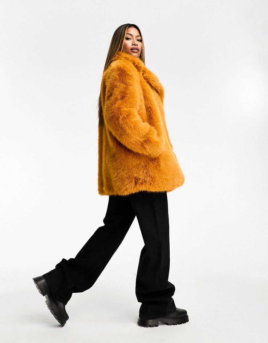 Jayley faux fur short coat in burnt orange-Brown