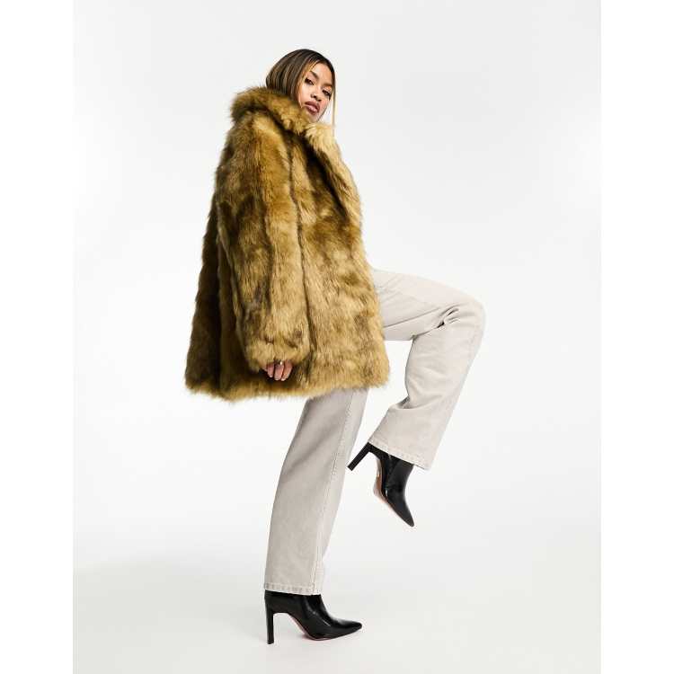 Topshop cropped faux fur coat in tipped winter white