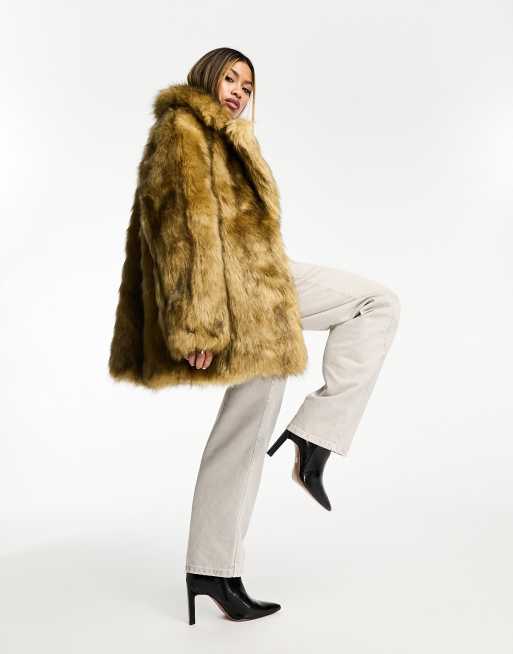 Topshop cropped faux fur coat in tipped winter white