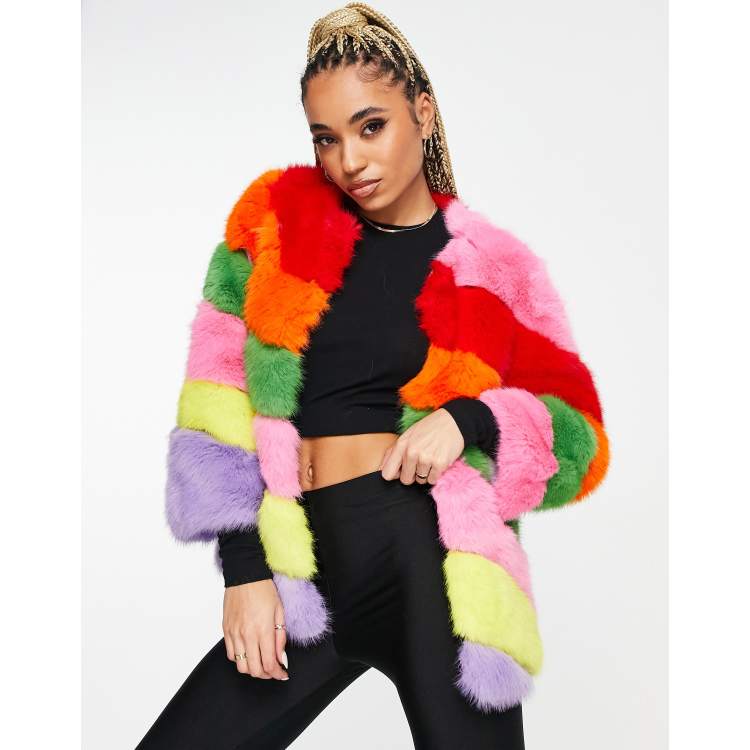 Colorful faux fur jacket cheap