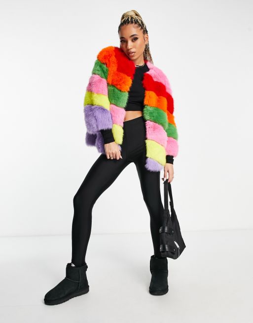 Jayley luxurious stripe faux fur jacket best sale