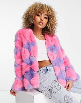 JAYLEY Pink Faux Fur Coat Size: One Size Pink One Size JAYLEY