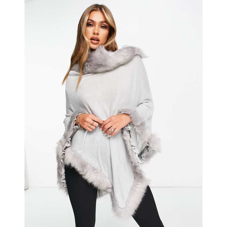 JAYLEY Grey Faux Fur Scarf with Pearl Detail Size: One Size Grey One Size JAYLEY