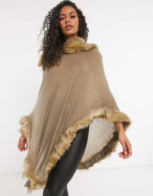 Fur trim 2025 poncho cape