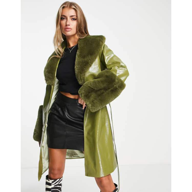 Green fur trim discount coat