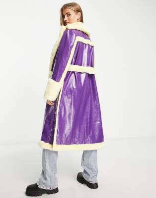 Jayley faux fur trim trench coat in purple - ASOS Price Checker