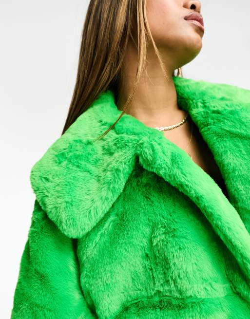 Lime green cheap fur coat