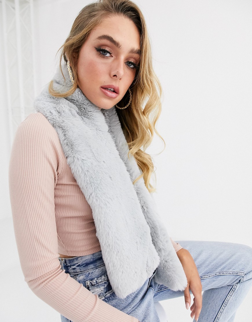Jayley faux fur wrap through scarf-Grey
