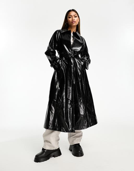 Black patent shop trench coat