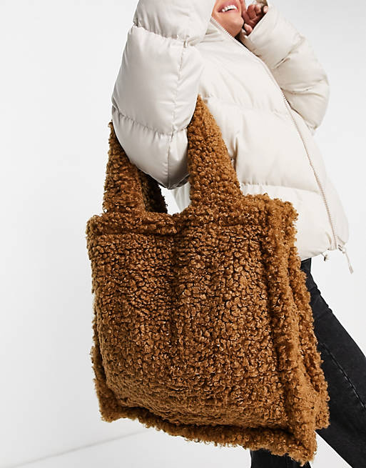 Jayley faux shearling large shopper bag in tan