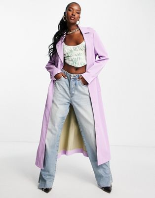Jayley faux suede trench coat in lilac