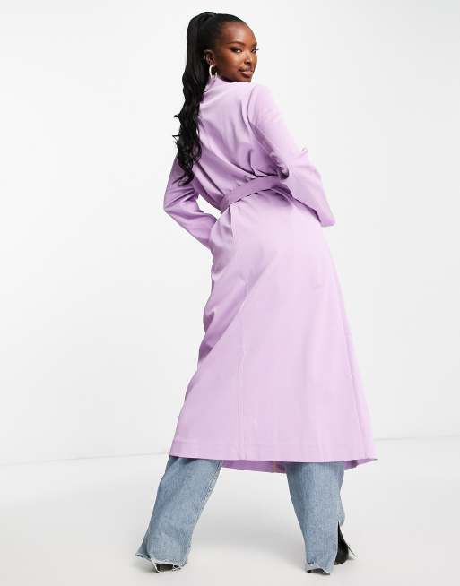 Jayley faux suede trench coat in lilac