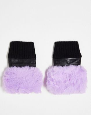 Jayley fingerless faux fur trim glove in lilac