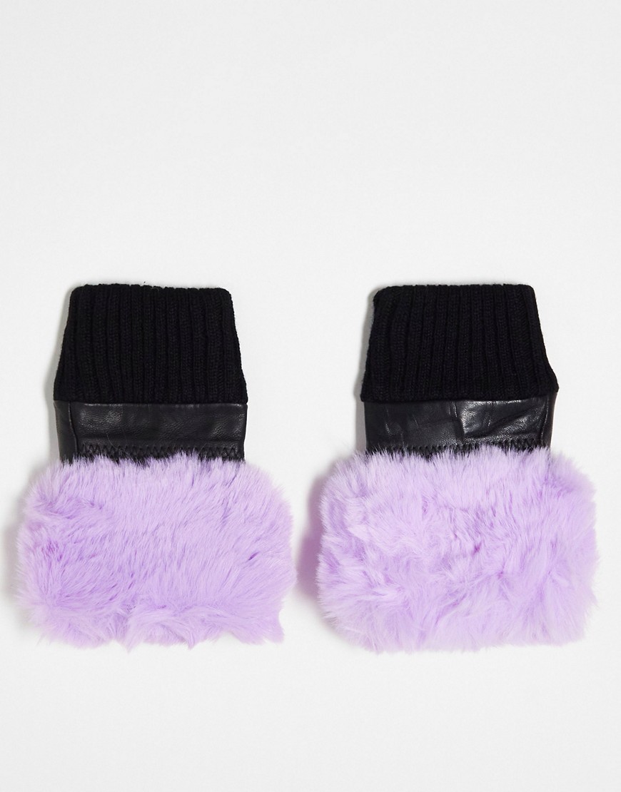Jayley fingerless faux fur trim glove in lilac-Purple