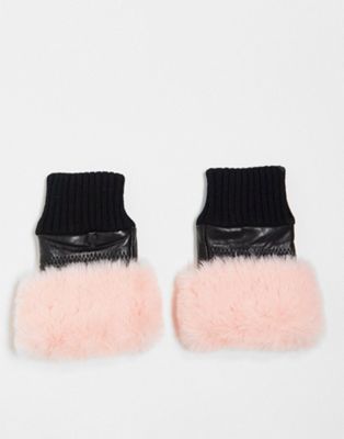 Jayley fingerless faux fur trim glove in pink