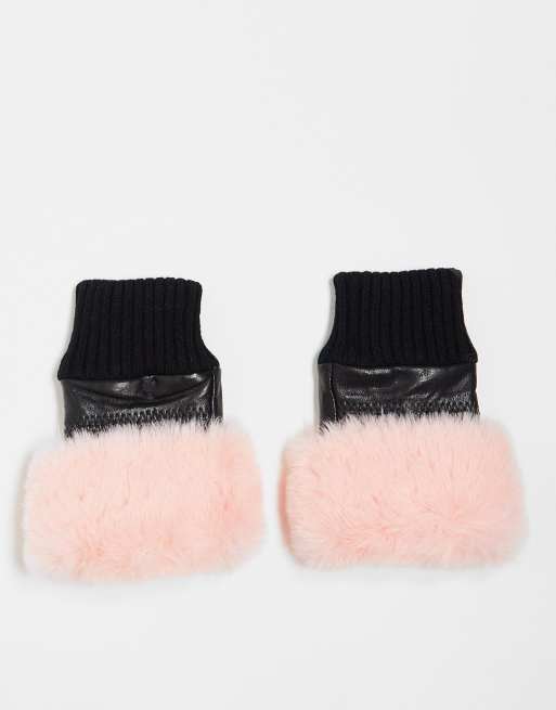Jayley fingerless faux fur trim glove in pink
