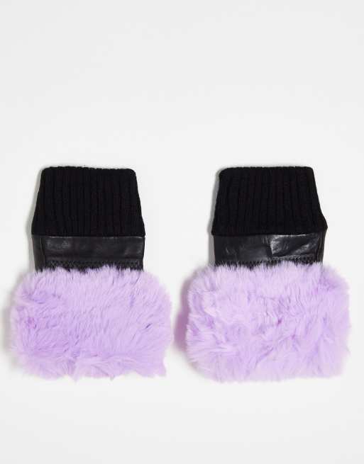 Jayley fingerless faux fur trim gloves in lilac