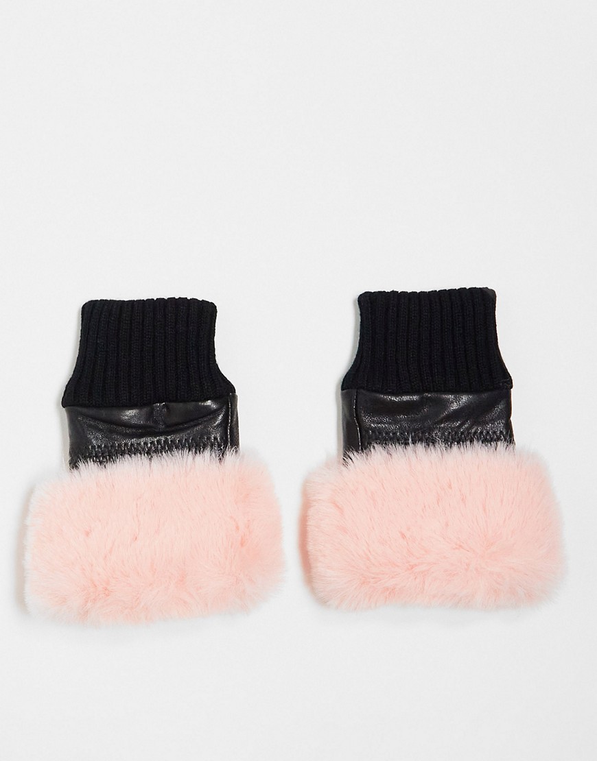 Jayley Fingerless Faux Fur Trim Gloves In Pink