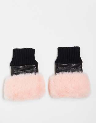 Jayley fingerless faux fur trim gloves in pink