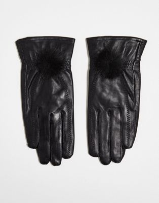 Jayley leather gloves with faux fur pom pom - ASOS Price Checker