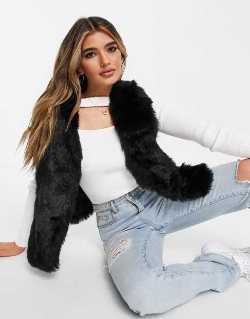 Jayley - Gilet court en fausse fourrure - Noir