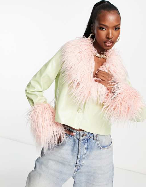 Jayley – Kurze Jacke in Gelb mit abnehmbarem Besatz