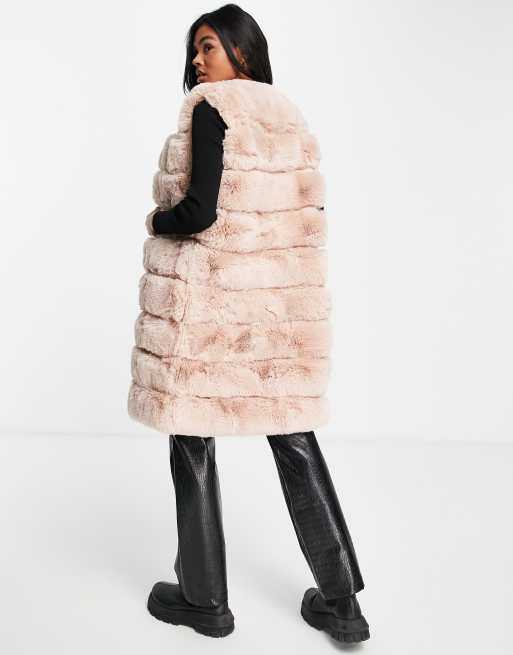 Jayley long length faux fur vest in blush pink | ASOS