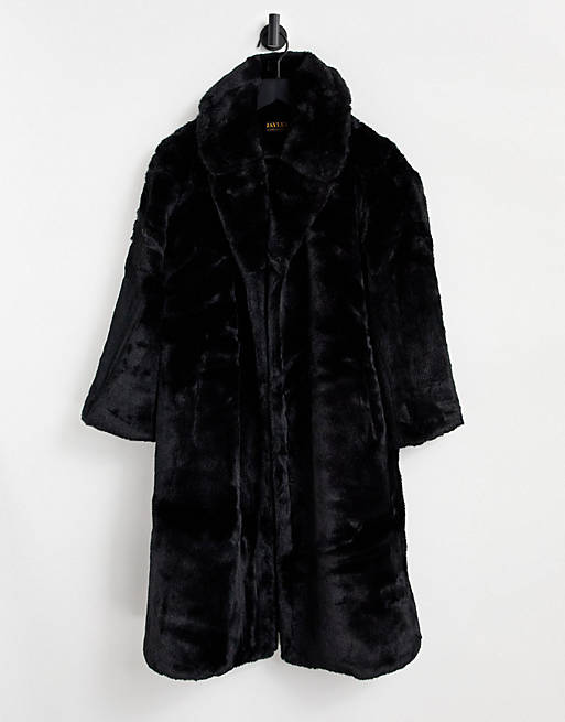 Jayley longer length faux fur coat in black