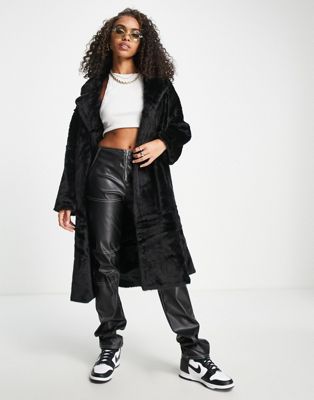 Jayley longer length faux fur coat in black