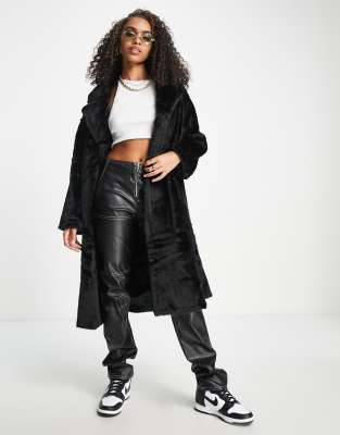 Jayley longer length faux fur coat in black - ASOS Price Checker