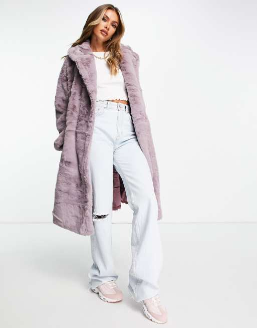 Jayley buy long length faux fur coat in lilac