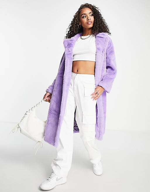 Jayley longer length faux fur coat in lilac