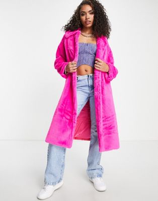 Jayley longer length faux fur coat in pink